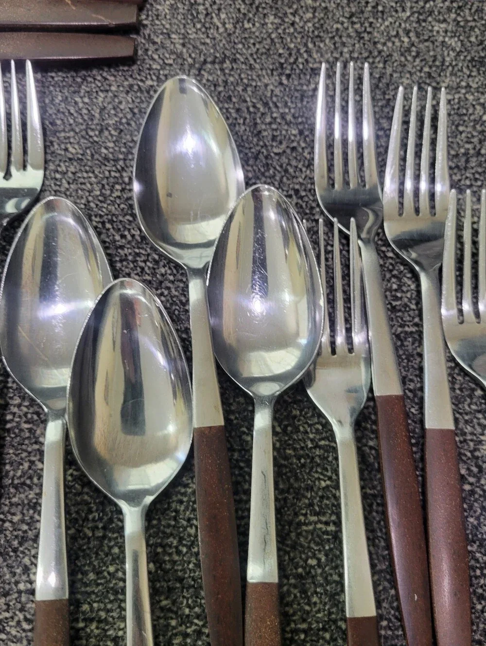 Vintage Interpur Royal Elegance Flatware Stainless Brown Handle Japan 22 Pieces